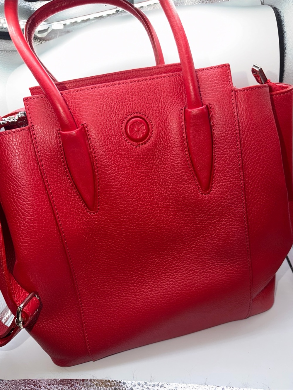 Tuscany Leather Lipstick Red Pebbled Leather Tulipan  Handbag Excellent